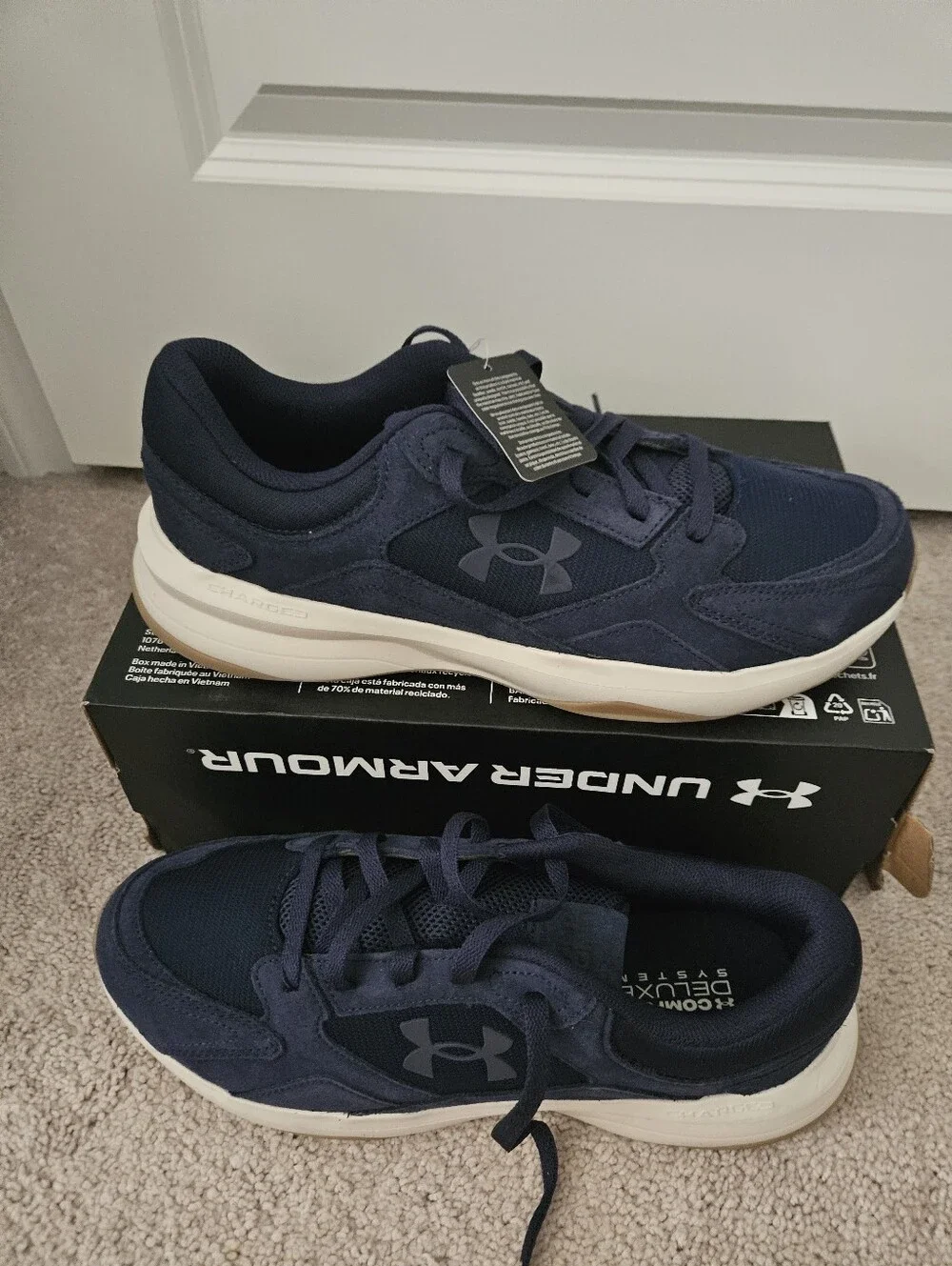 NWT Under Armour UA Edge Suede Mens 12 Navy Blue Charged Sneakers